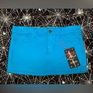 Vintage Lip Service Neon Blue Stretch Denim Mini Skirt NWT